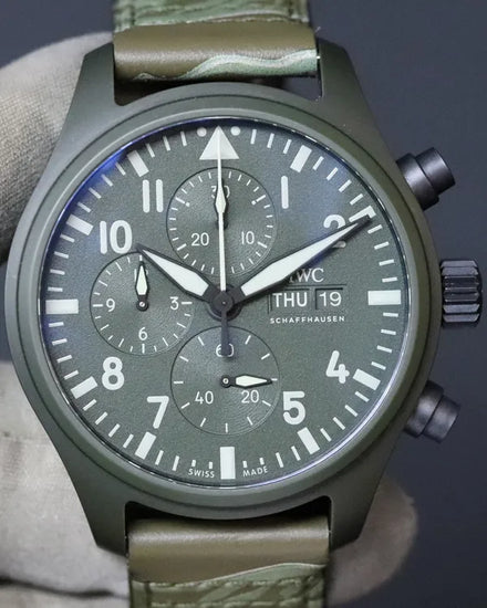 2022 IWC Schaffhausen Pilot Top Gun "Woodland" 44.5MM Green Dial Leather Strap (IW389106)