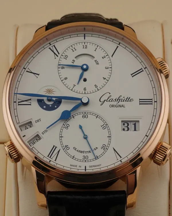 2017 Glashütte Original Senator Cosmopolite 44MM White Dial Leather Strap (1-89-02-01-05-30)