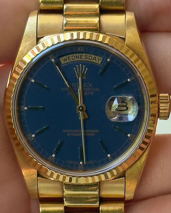 Rolex Day-Date 36MM Blue Dial Yellow Gold President Bracelet (18238)