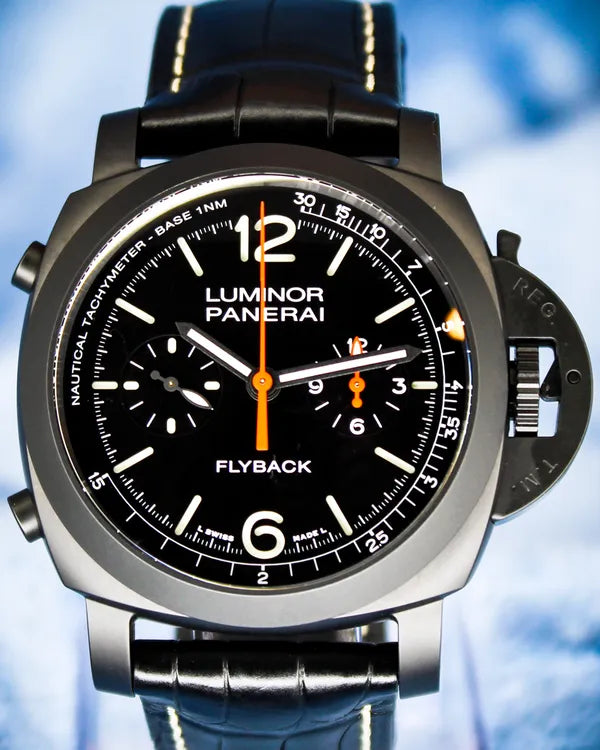 2022 Panerai Luminor Marina Automatic Flyback Chronograph 44MM Black Dial Leather Strap (PAM01298)