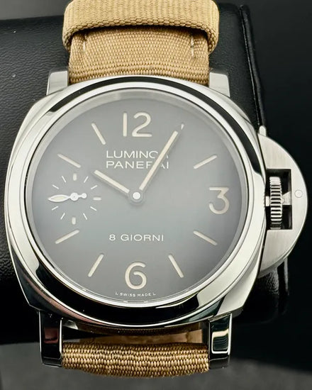 2021 Panerai Luminor Base 8 Days 44MM Black Dial Aftermarket Textile Strap (PAM00915)