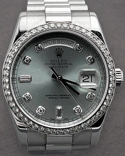 2004 Rolex Day-Date 36MM Silver Dial Platinum President Bracelet (118346)