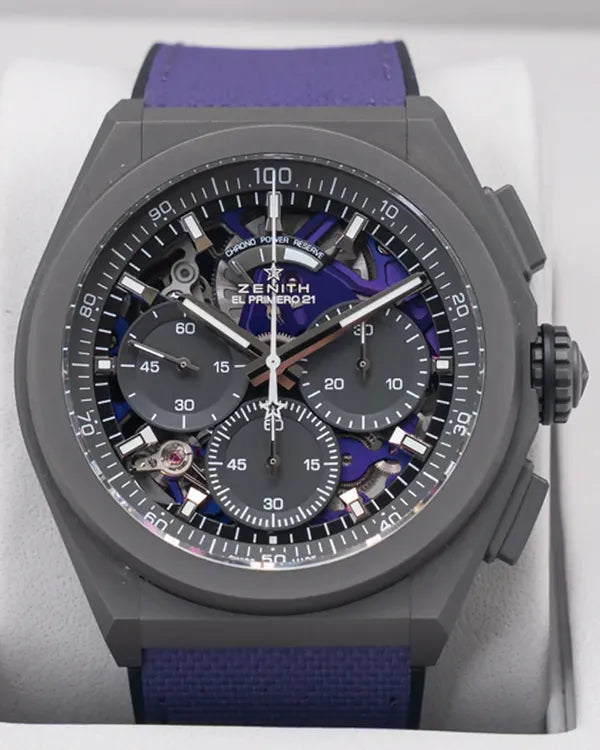 2023 Zenith Defy El Primero 21 Ultraviolet 44MM Skeleton Dial Textile Strap (97.9001.9004/80.R922)