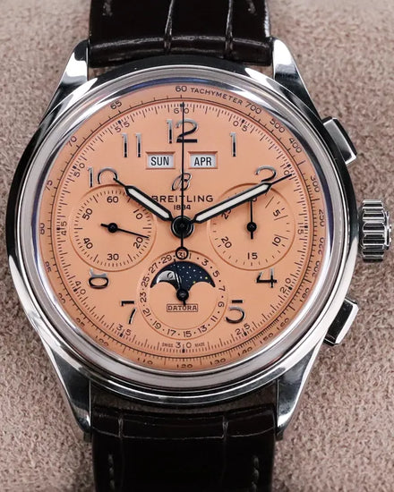 2025 Breitling Premier B25 Datora 42MM Salmon Dial Leather Strap (AB2510201K1P1)
