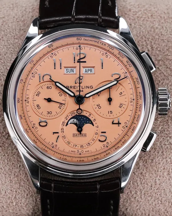 2025 Breitling Premier B25 Datora 42MM Salmon Dial Leather Strap (AB2510201K1P1)