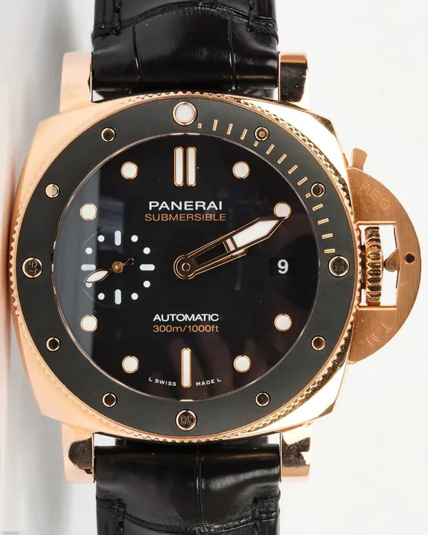 2021 Panerai Submersible "Goldtech" L.E. 42MM Black Dial Leather Strap (PAM01164)