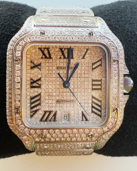 2024 Cartier Santos De Cartier 39.8MM Aftermarket Diamond Pavé Dial Aftemarket Steel Bracelet (WSSA0018)
