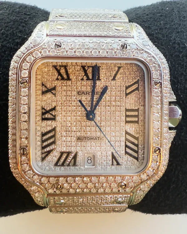 2024 Cartier Santos De Cartier 39.8MM Aftermarket Diamond Dial Steel Bracelet (WSSA0018)