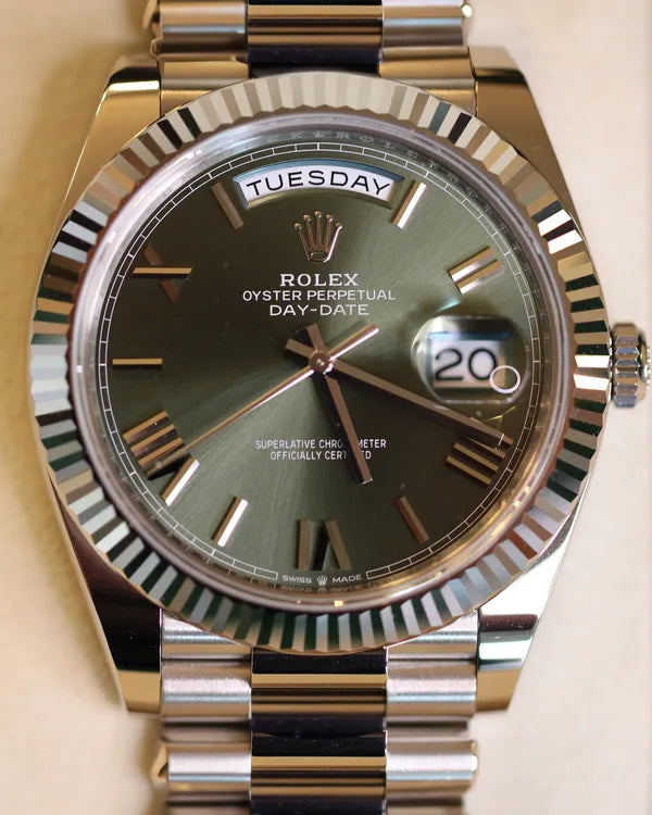 2025 Rolex Day-Date 40MM Green Dial White Gold President Bracelet (228239)