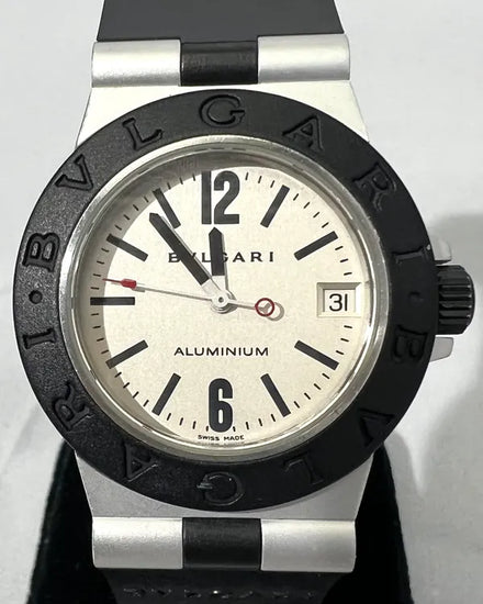 Bvlgari Diagono Aluminium 32MM Quartz White Dial Rubber Strap (AL 32 A)