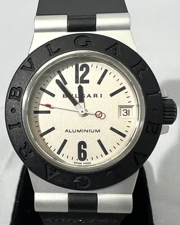 Bvlgari Diagono Aluminium 32MM Quartz White Dial Rubber Strap (AL 32 TA)