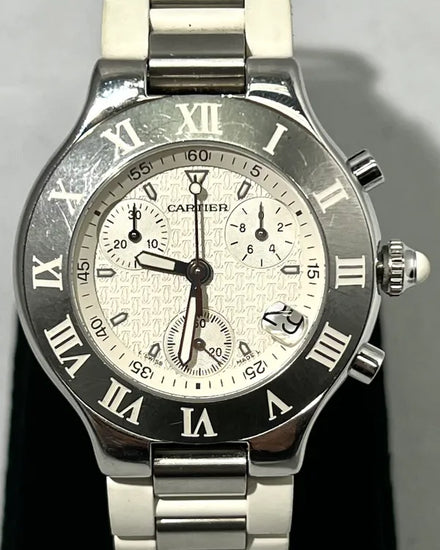 Cartier 21 Chronoscaph 38MM Quartz White Dial Rubber Bracelet (2424)