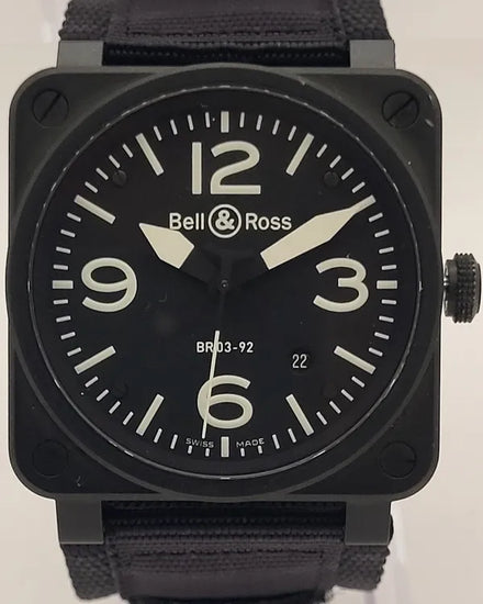 2010 Bell & Ross BR 03-92 Diver Black Matte 42MM Black Dial Textile Strap (BR0392-S)
