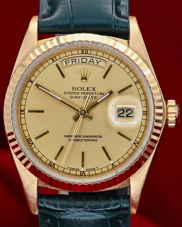 1979 (5.8 Mill Serial) Rolex Day-Date 36MM Champagne Dial Aftermarket Leather Strap (18078)