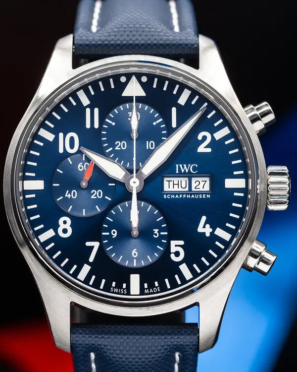 2019 IWC Schaffhausen Pilot Chronograph "Le Petit Prince" 43MM Blue Dial Aftermarket Leather Strap (IW377714)