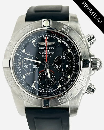 No Reserve - Breitling Chronomat 44MM Black Dial Rubber Strap (AB0110)