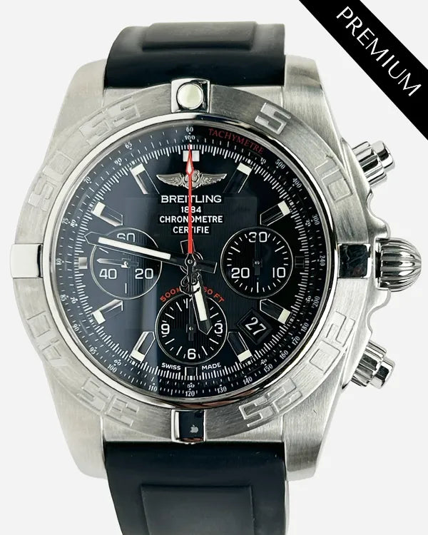 No Reserve - Breitling Chronomat 44MM Black Dial Rubber Strap (AB0110)