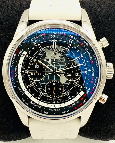 Breitling Transocean Chronograph Unitime 46MM Black Dial Rubber Strap (AB0510)