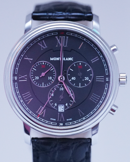 Montblanc Tradition Chronograph 42MM Quartz Black Dial Leather Strap (117047)