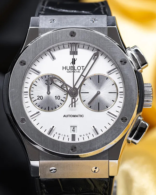 No Reserve - Hublot Classic Fusion Chronograph 45MM Opaline Dial Leather Strap (521.NX.2610.LR)