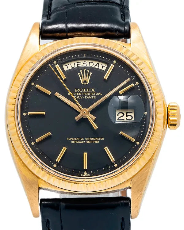 Rolex Day-Date 36MM Black Dial Leather Strap (1803)