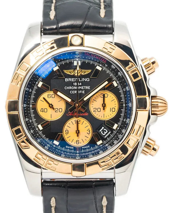 Breitling Chronomat Evolution 44MM Black Dial Leather Strap (CB0110)