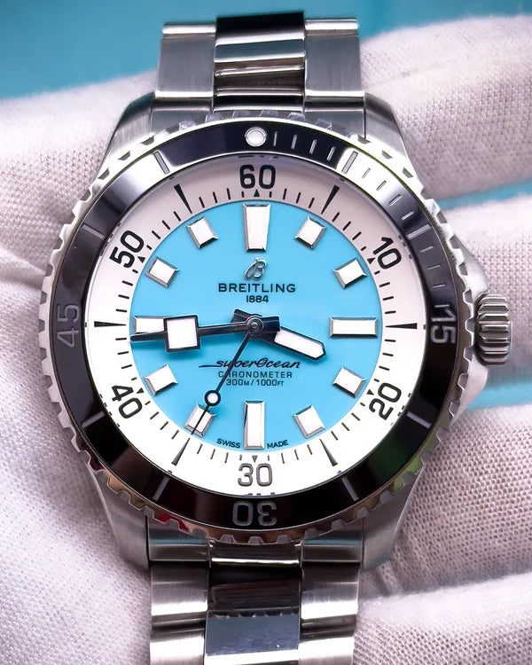 Breitling Superocean 44MM Turquoise Dial Steel Bracelet (A17376)