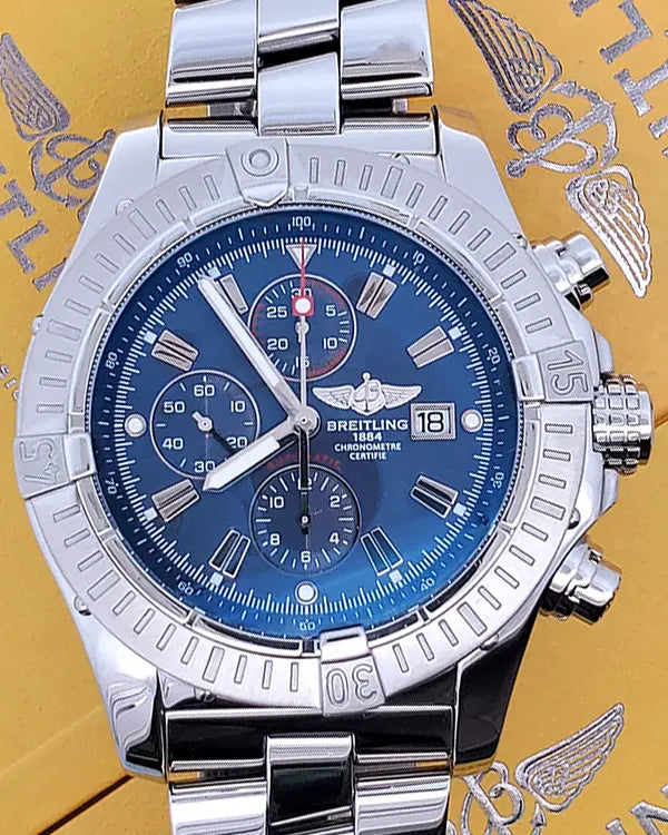 2009 Breitling Super Avenger 48MM Blue Dial Steel Bracelet (A13370)