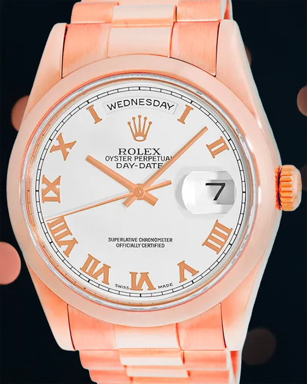 Rolex Day-Date 39MM White Dial Rose Gold President Bracelet (118205)