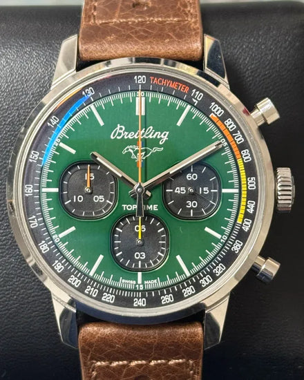 2023 Breitling Top Time "Ford Mustang Capsule" 42MM Green Dial Leather Strap (A25310)
