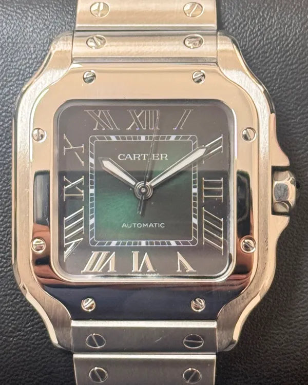 2024 Cartier Santos De Cartier 35.1MM Green Dial Steel Bracelet (WSSA0061)