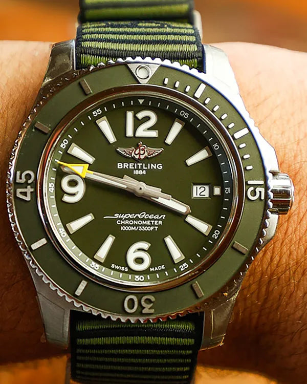 2023 Breitling Superocean "Outerknown" 44MM Green Dial Textile Strap (A17367A11L1W1)