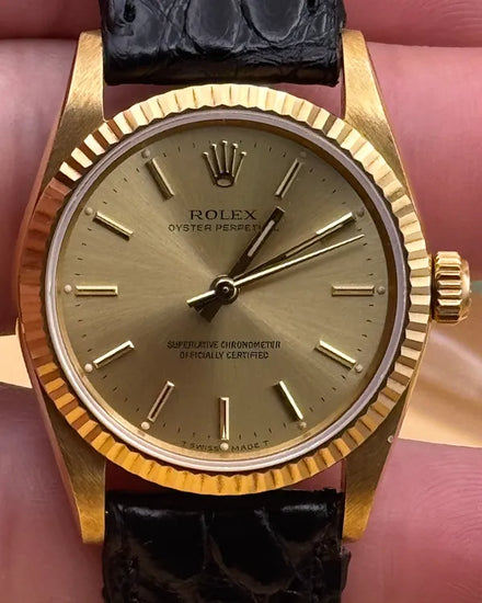 1991 Rolex Oyster Perpetual 31MM Champagne Dial Leather Strap (67518)