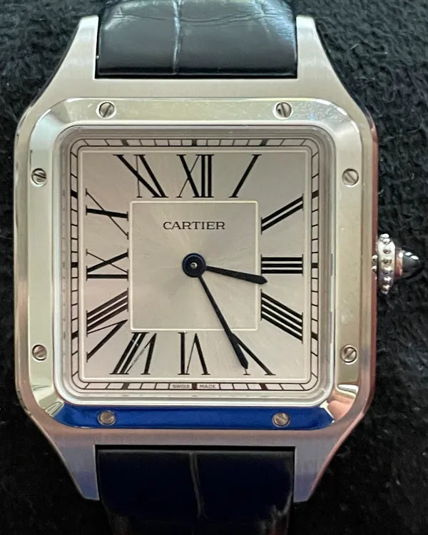 2025 Cartier Santos Dumont 43.5MM Quartz Silver Dial Leather Strap (WSSA0085)