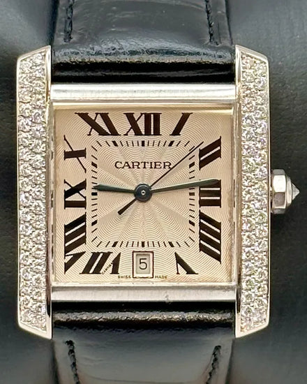 Cartier Tank Française 28MM Silver Dial Aftermarket Leather Strap (2366)