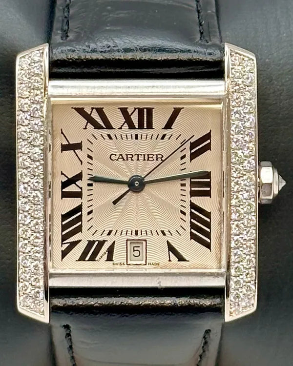 Cartier Tank Française 28MM Silver Dial Aftermarket Leather Strap (2366)