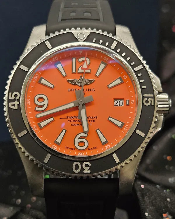 (Albert) 2020 Breitling Superocean 42MM Orange Dial Rubber Strap (A17366)