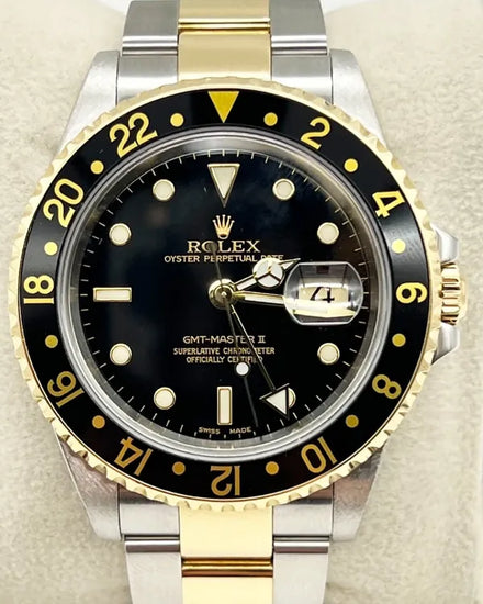 2002 Rolex GMT-Master II 40MM Black Dial Two-Tone Oyster Bracelet (16713)
