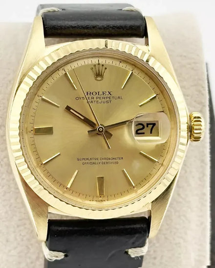 Rare Rolex Datejust 36MM Champagne "Pie Pan" "Doorstop" Dial Aftermarket Leather Strap (1601)