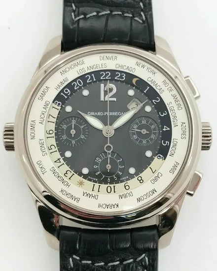 Girard Perregaux World Time Chronograph 43MM Black Dial Leather Strap (4980)