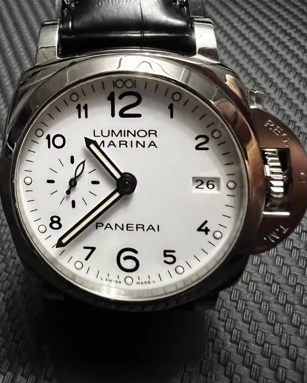 Panerai Luminor Marina 1950 3 Days 42MM White Dial Aftermarket Leather Strap (PAM00523)