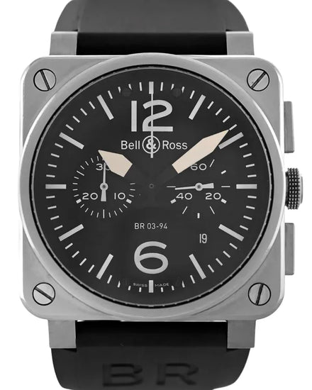 2017 Bell & Ross BR 03 Chronographe 42MM Black Dial Rubber Strap (BR03-94-S)