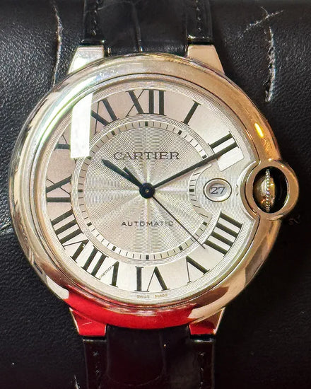 Cartier Ballon Bleu 42MM Silver Dial Leather Strap (WSBB0026)