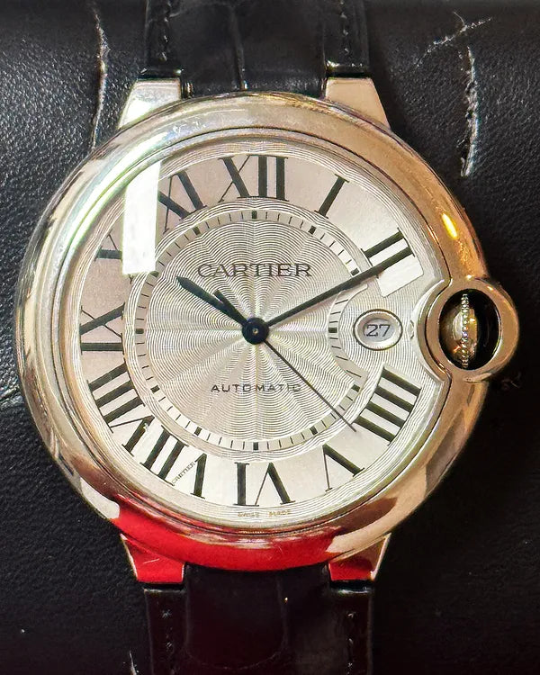 Cartier Ballon Bleu 42MM Silver Dial Leather Strap (WSBB0026)