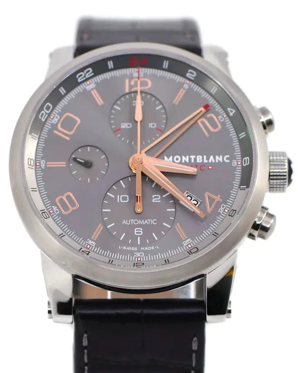 Montblanc Timewalker GMT Chronograph 43MM Grey Dial Leather Strap (107063)