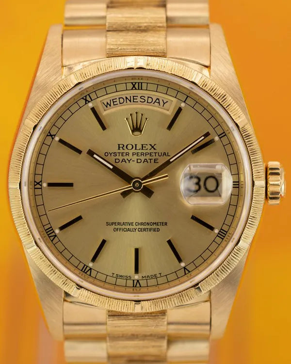 1989 (L Serial) Rolex Day-Date 36MM Champagne Dial Yellow Gold "Bark" President Bracelet (18248)