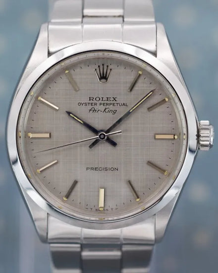 1971 (2.8 Mil. Serial) Rolex Air-King 34MM Silver "Linen" Dial Oyster Bracelet (5500)