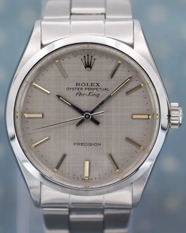 1971 (2.8 Mill. Serial) Rolex Air-King 34MM Silver "Linen" Dial Oyster Bracelet (5500)