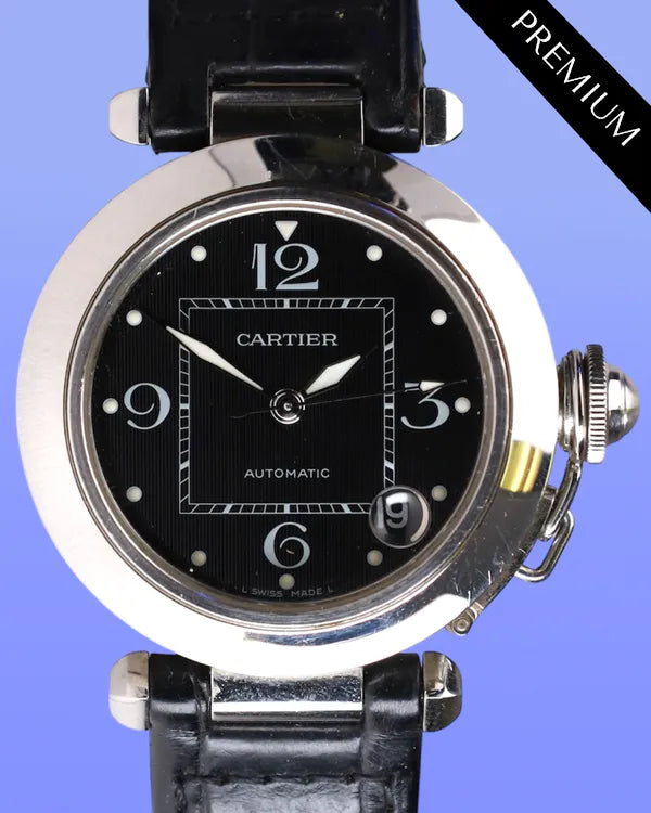 No Reserve - Cartier Pasha De Cartier 35MM Black Dial Leather Strap (W3106099)