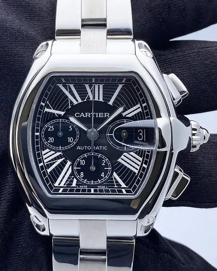 Cartier Roadster Chronograph 43MM Black Dial Steel Bracelet (W62020X6)